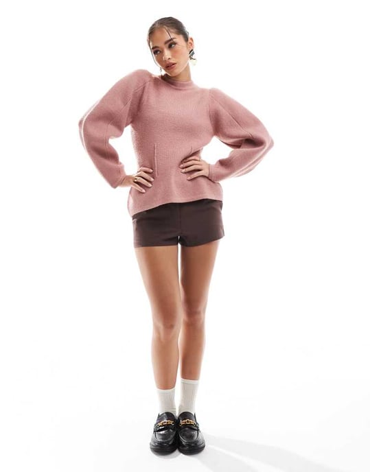 ASOS DESIGN crew neck structured jumper in pink - Image 3