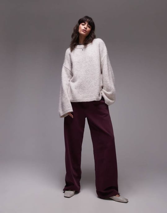 Topshop knitted boxy fluffy crew oversized jumper in oat - Image 2