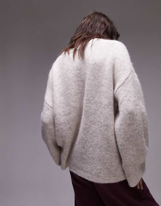 Topshop knitted boxy fluffy crew oversized jumper in oat - Image 3