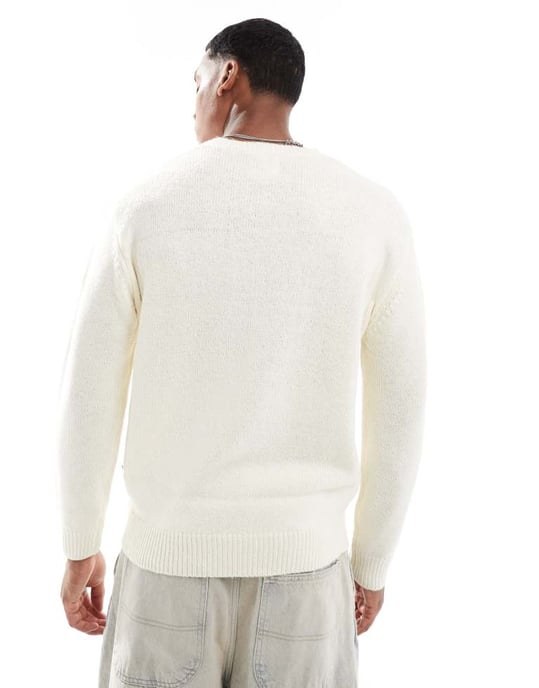 ONLY & SONS crew neck textured drop shoulder jumper in cream - Image 3