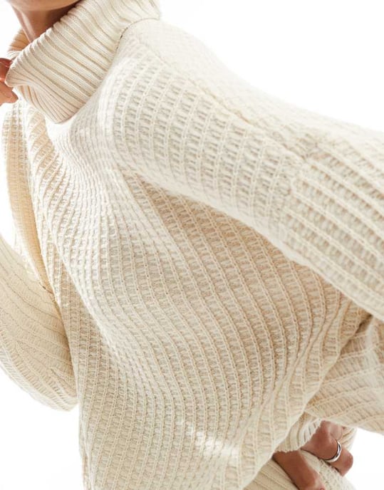 Vero Moda waffle texture rollneck jumper co-ord in cream - Image 4