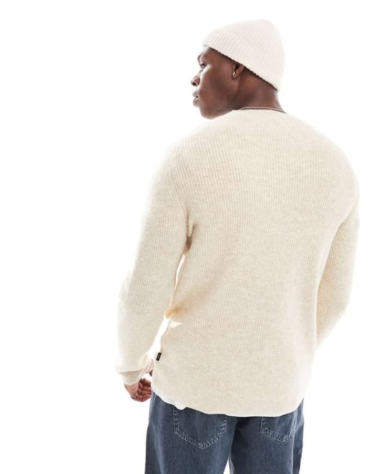 Jack & Jones fluffy rib high neck jumper in beige - Image 4