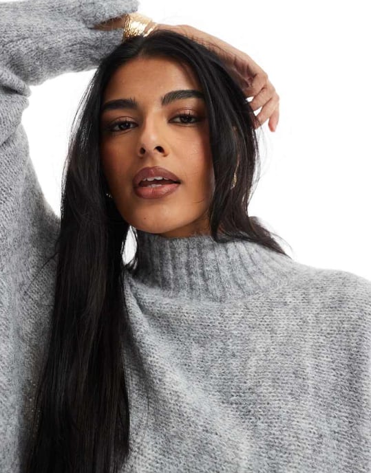 Vero Moda Aware chunky roll neck jumper co-ord in light grey melange - Image 3
