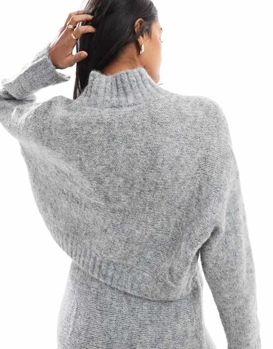 Vero Moda Aware chunky roll neck jumper co-ord in light grey melange - Image 4