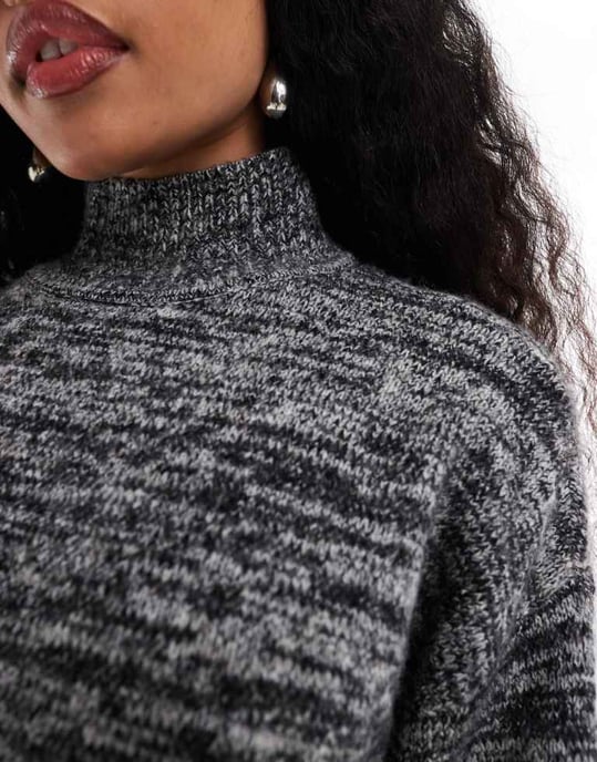 Vero Moda Petite oversized rollneck jumper co-ord in mono melange - Image 2