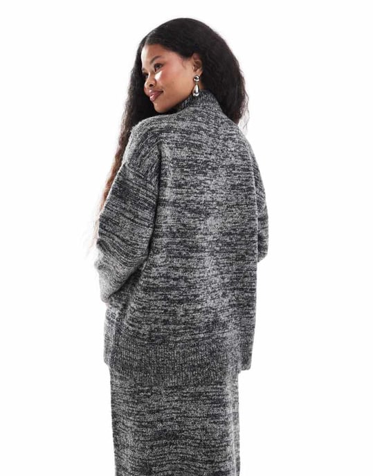 Vero Moda Petite oversized rollneck jumper co-ord in mono melange - Image 4