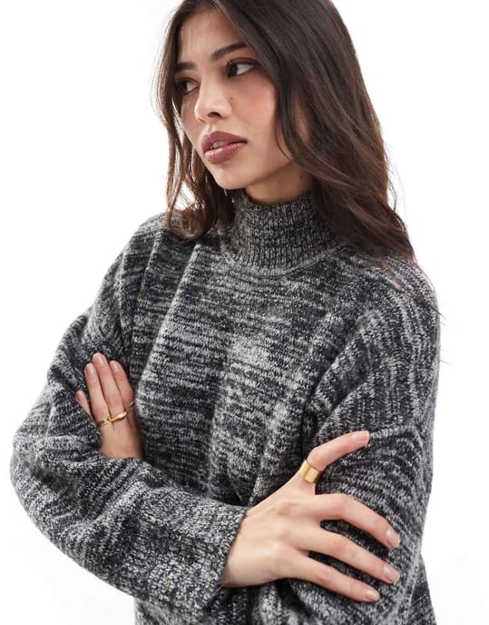 Vero Moda oversized rollneck jumper co-ord in mono melange - Image 1