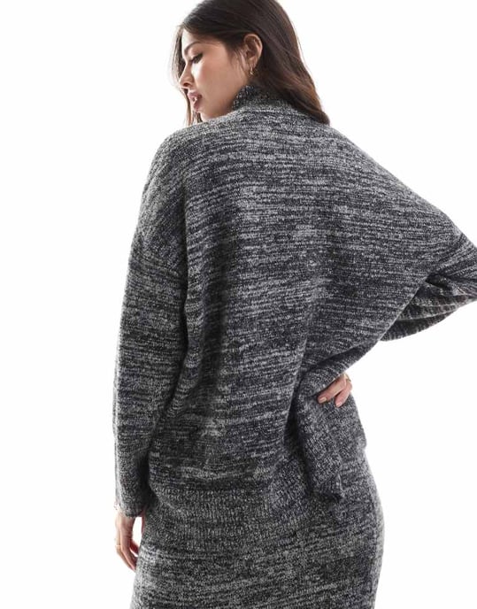 Vero Moda oversized rollneck jumper co-ord in mono melange - Image 4