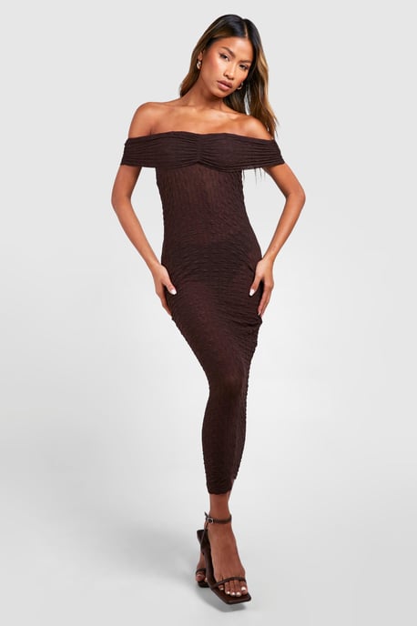Bardot Ruched Textured Midaxi Dress - Image 1
