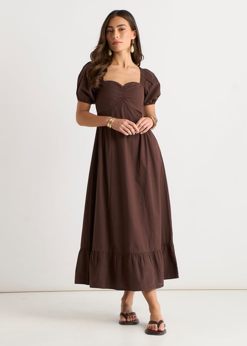 Brown Gypsy Puff Sleeves Midaxi Dress - Image 1