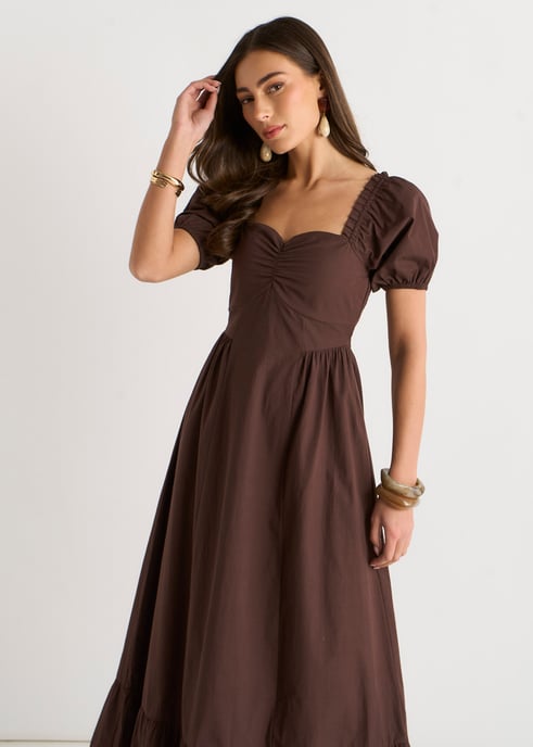 Brown Gypsy Puff Sleeves Midaxi Dress - Image 2