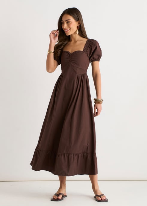 Brown Gypsy Puff Sleeves Midaxi Dress - Image 3