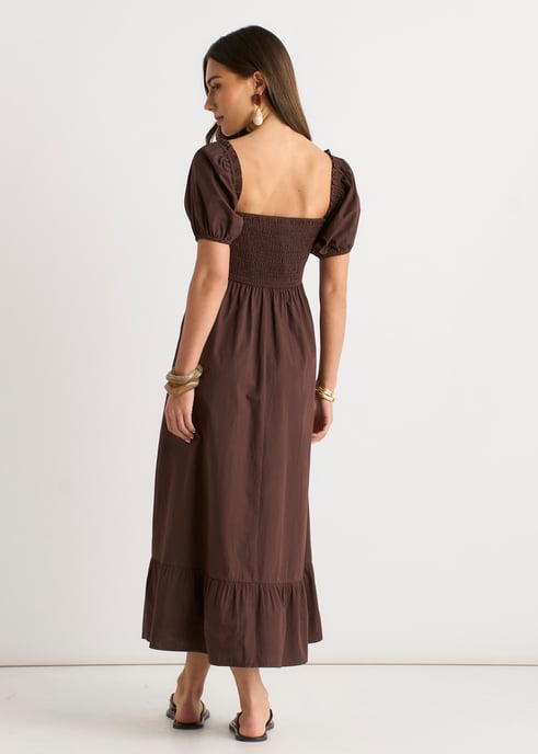 Brown Gypsy Puff Sleeves Midaxi Dress - Image 4
