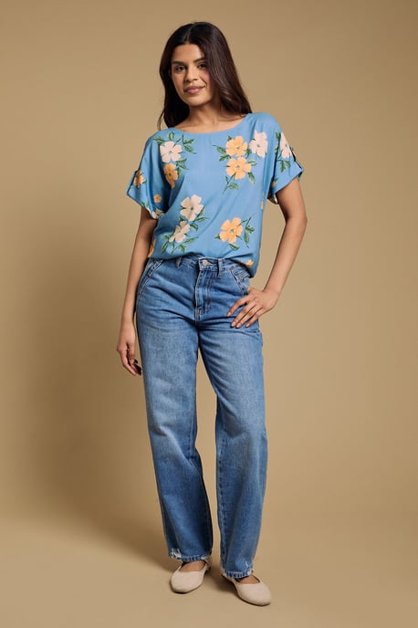 Petite Printed Roll Sleeve Blouse - Image 2