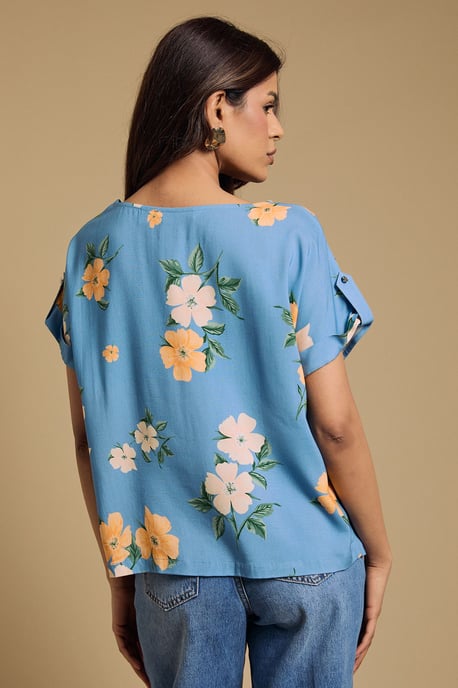 Petite Printed Roll Sleeve Blouse - Image 3