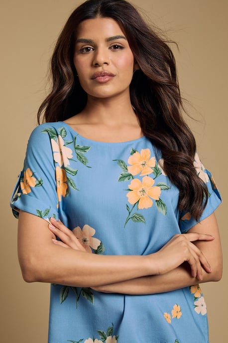 Petite Printed Roll Sleeve Blouse - Image 4