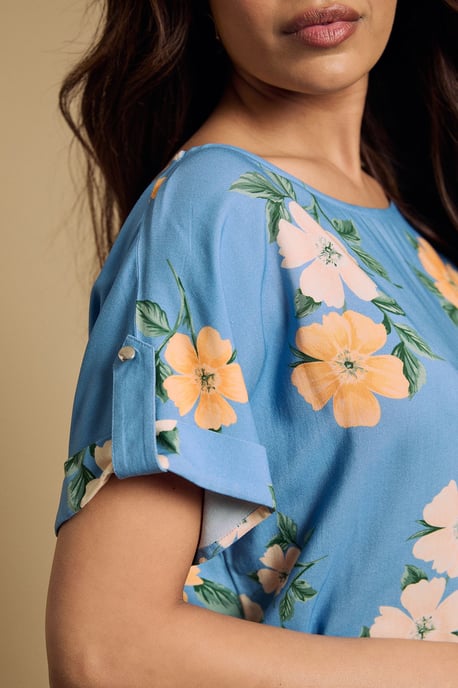 Petite Printed Roll Sleeve Blouse - Image 5