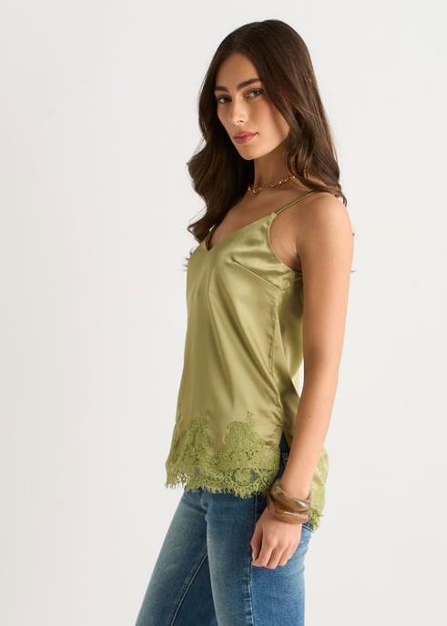 Khakifärgad satin-camisole med spetsar - Image 3