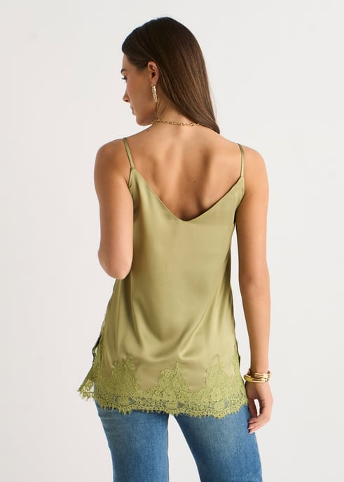 Khakifärgad satin-camisole med spetsar - Image 4