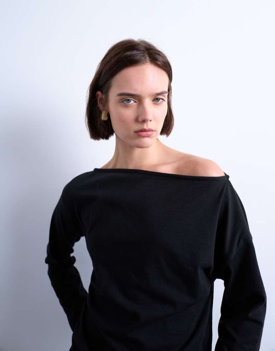 Topshop asymmetrical jersey slash neck long sleeve top in black - Image 4