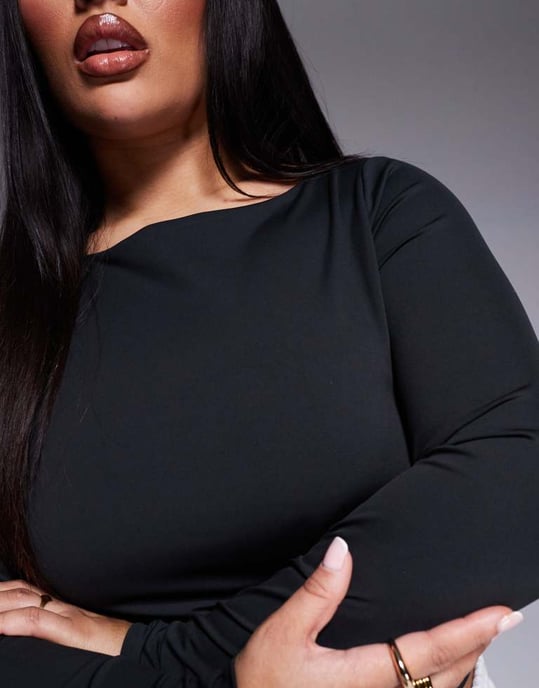 ASOS DESIGN Curve sculpting boat neck long sleeve top in black - Image 4