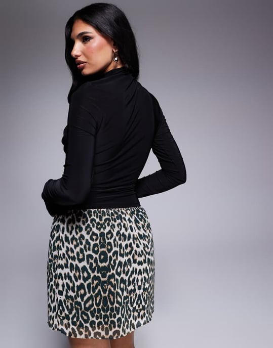 ASOS DESIGN drape slash neck long sleeve top in black - Image 3