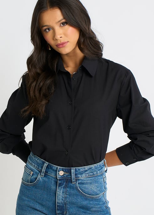 Black Linen Mix Button Through Shirt - Image 2