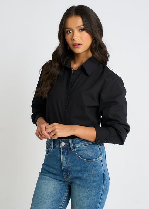 Black Linen Mix Button Through Shirt - Image 3