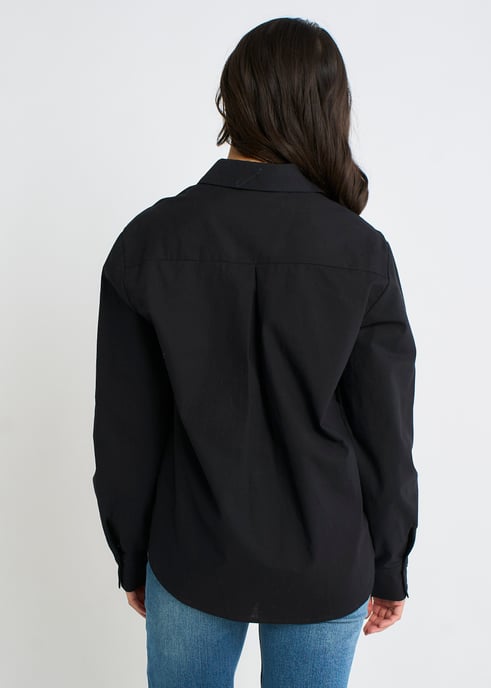 Black Linen Mix Button Through Shirt - Image 4