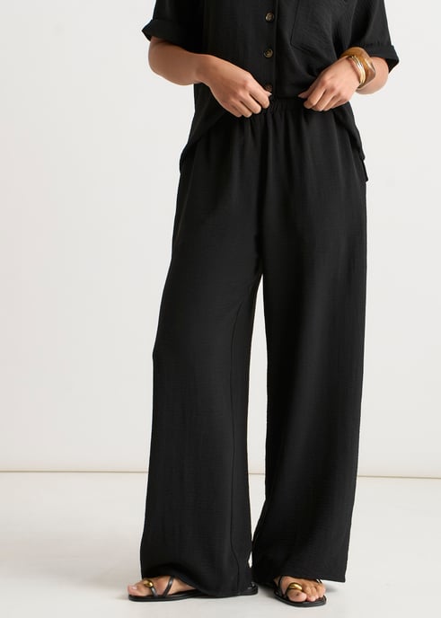 Black Elastic Waist Wide Leg Trousers - Image 2