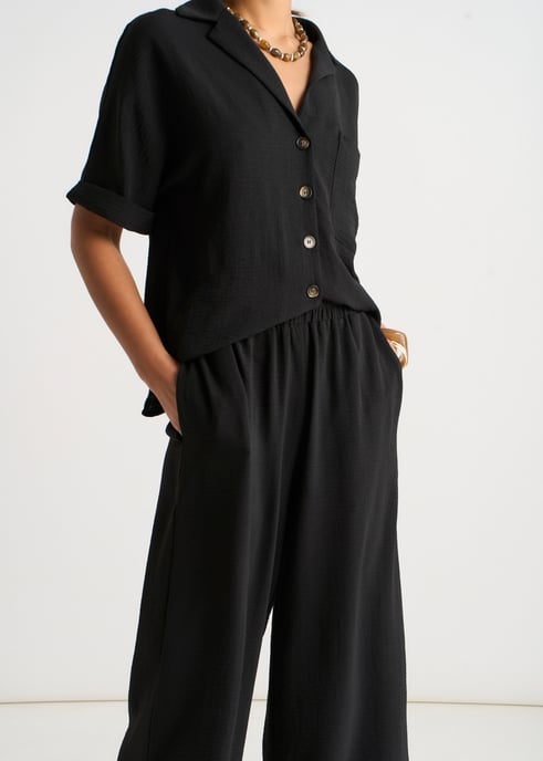 Black Elastic Waist Wide Leg Trousers - Image 3