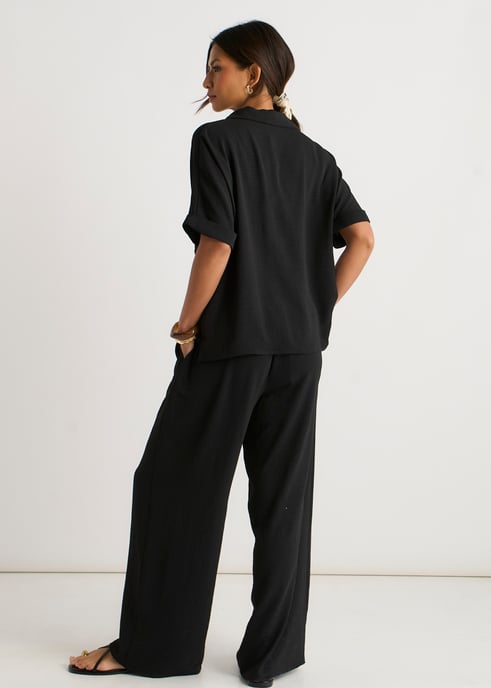 Black Elastic Waist Wide Leg Trousers - Image 4