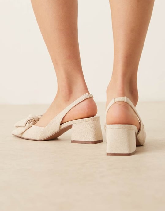 ASOS DESIGN Symphony bow slingback mid block heeled shoes in natural - Image 4