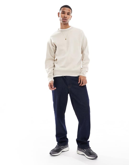 Jack & Jones oversized compact knitted jumper in beige - Image 2