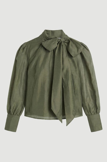 Plus Size Organdie Woven Pussybow Blouse - Image 1