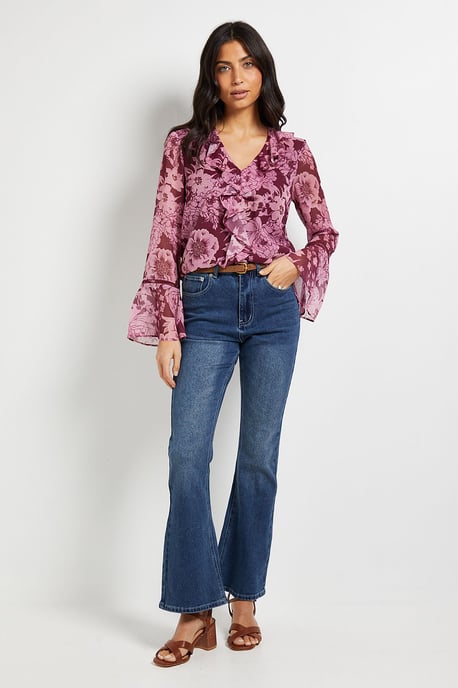 Floral Lace Trim Ruffle Blouse - Image 2