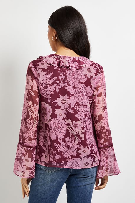 Floral Lace Trim Ruffle Blouse - Image 3