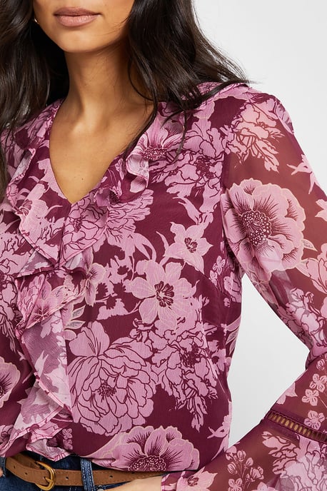 Floral Lace Trim Ruffle Blouse - Image 4