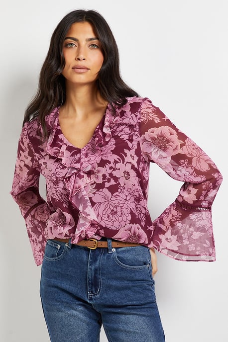 Floral Lace Trim Ruffle Blouse - Image 5