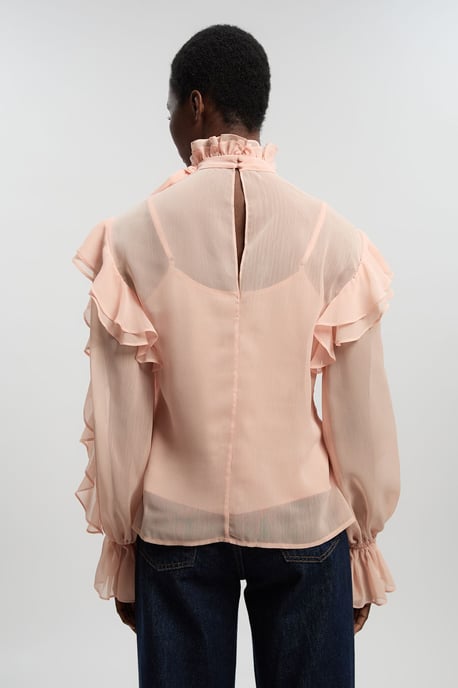 Ruffle Front Crinkle Georgette Pussy Bow Blouse - Image 4
