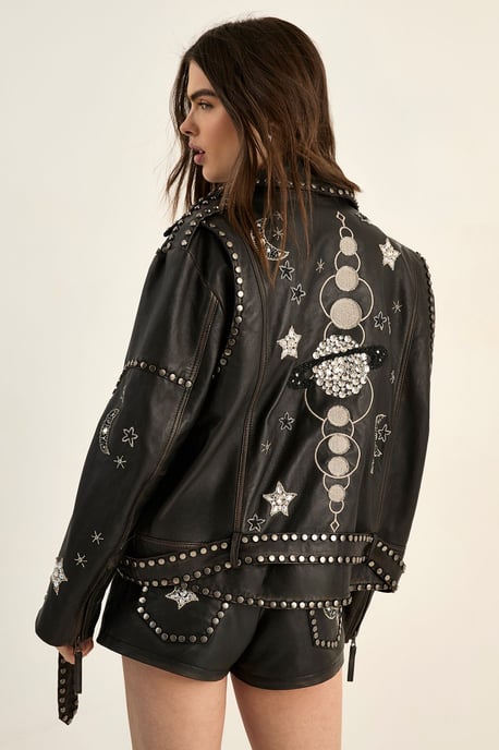 Real Leather Cosmic Embellished Jacket - Image 2