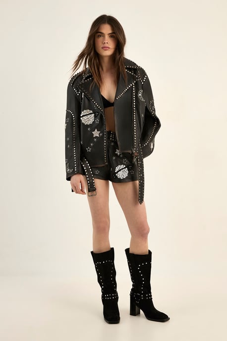 Real Leather Cosmic Embellished Jacket - Image 3