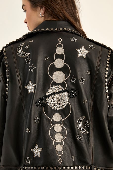 Real Leather Cosmic Embellished Jacket - Image 4