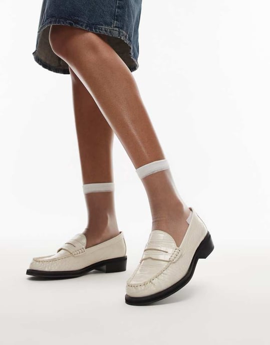 Topshop Carter loafers with ruched detail in off white crocodile print - Image 1