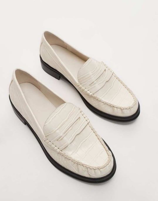 Topshop Carter loafers with ruched detail in off white crocodile print - Image 3