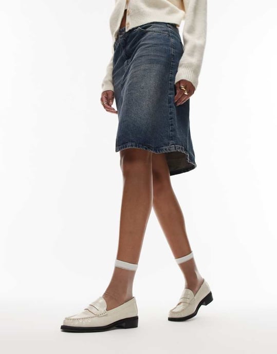 Topshop Carter loafers with ruched detail in off white crocodile print - Image 4