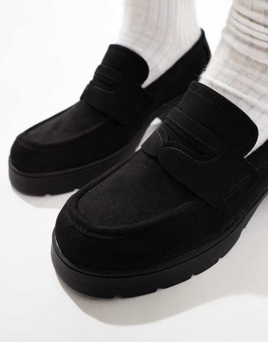 ASOS DESIGN Scribble chunky mid heeled loafers in black suedette - Image 3