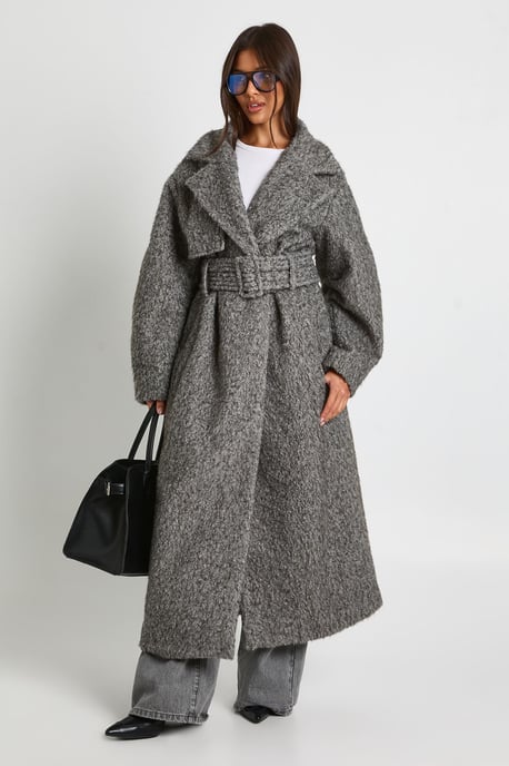 Textured Wool Look Belted Maxi Coat - Image 1