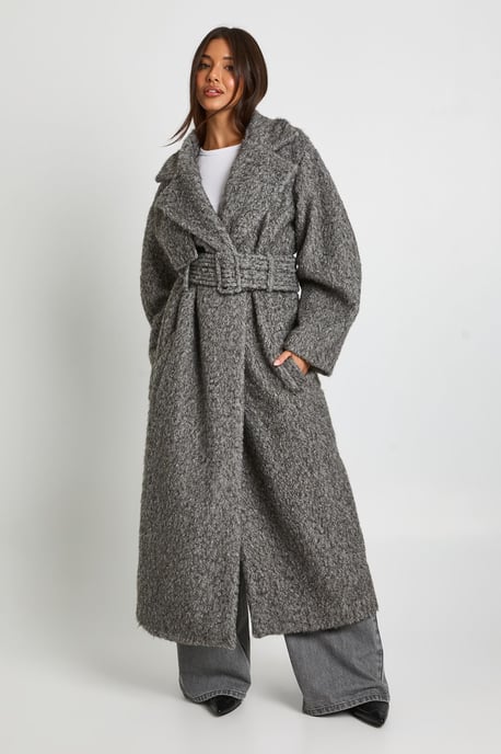 Textured Wool Look Belted Maxi Coat - Image 3