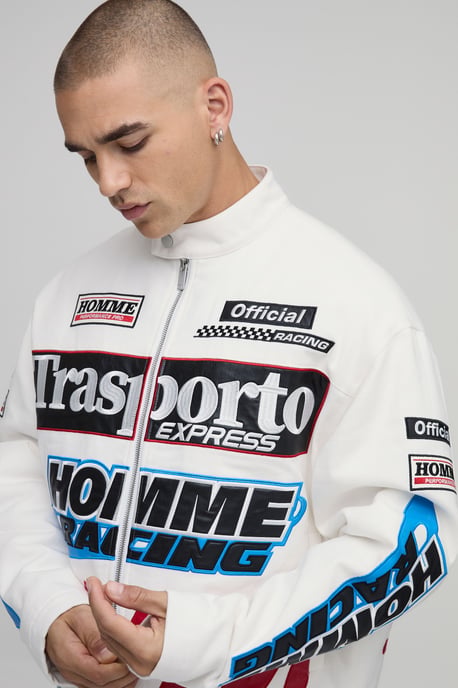 Boxy Fit Twill Applique Moto Jacket - Image 3